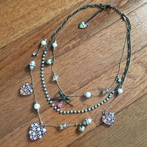 Betsey Johnson Three Stand Necklace in Pink & Gold